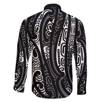New Zealand Maori Taniko Family Matching Off The Shoulder Long Sleeve Dress and Hawaiian Shirt Black Kowhaiwhai Puhoro LT9 - Polynesian Pride
