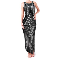 New Zealand Maori Taniko Family Matching Tank Maxi Dress and Hawaiian Shirt Black Kowhaiwhai Puhoro LT9 Mom's Dress Black - Polynesian Pride