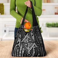 New Zealand Maori Taniko Grocery Bag Black Kowhaiwhai Puhoro