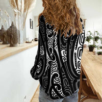 New Zealand Maori Taniko Women Casual Shirt Black Kowhaiwhai Puhoro LT9 - Polynesian Pride
