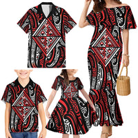 New Zealand Maori Taniko Family Matching Mermaid Dress and Hawaiian Shirt Red Kowhaiwhai Puhoro LT9 - Polynesian Pride