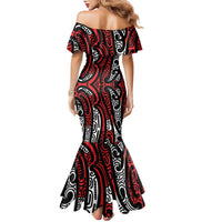 New Zealand Maori Taniko Family Matching Mermaid Dress and Hawaiian Shirt Red Kowhaiwhai Puhoro LT9 - Polynesian Pride