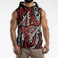 New Zealand Maori Taniko Sleeveless Hoodie Red Kowhaiwhai Puhoro - Polynesian Pride