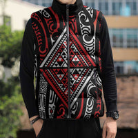 New Zealand Maori Taniko Sleeveless Puffer Jacket Red Kowhaiwhai Puhoro - Polynesian Pride