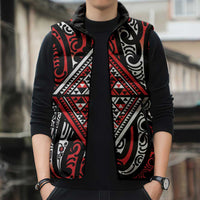 New Zealand Maori Taniko Sleeveless Puffer Jacket Red Kowhaiwhai Puhoro - Polynesian Pride