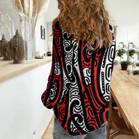 New Zealand Maori Taniko Women Casual Shirt Red Kowhaiwhai Puhoro LT9 - Polynesian Pride