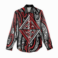 New Zealand Maori Taniko Women Casual Shirt Red Kowhaiwhai Puhoro LT9 - Polynesian Pride