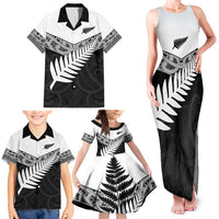 New Zealand Silver Fern Family Matching Tank Maxi Dress and Hawaiian Shirt Maori Koru Mixed Taniko Pattern LT9 - Polynesian Pride