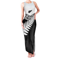 New Zealand Silver Fern Family Matching Tank Maxi Dress and Hawaiian Shirt Maori Koru Mixed Taniko Pattern LT9 Mom's Dress White - Polynesian Pride