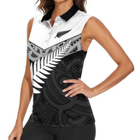 New Zealand Silver Fern Women Sleeveless Polo Shirt Maori Koru Mixed Taniko Pattern