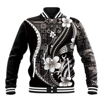 Samoa Siapo Tribal Pattern Baseball Jacket Black Polynesian Plumeria Tapa Motif