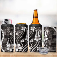 Samoa Siapo Tribal Pattern 4 in 1 Can Cooler Tumbler Black Polynesian Plumeria Tapa Motif