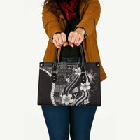Samoa Siapo Tribal Pattern Leather Bag Black Polynesian Plumeria Tapa Motif
