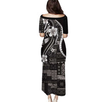 Samoa Siapo Tribal Pattern Puletasi Black Polynesian Plumeria Tapa Motif