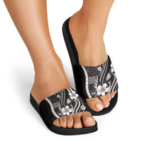 Samoa Siapo Tribal Pattern Slide Sandals Black Polynesian Plumeria Tapa Motif