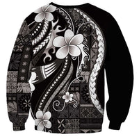 Samoa Siapo Tribal Pattern Sweatshirt Black Polynesian Plumeria Tapa Motif