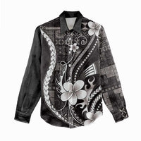 Samoa Siapo Tribal Pattern Women Casual Shirt Black Polynesian Plumeria Tapa Motif