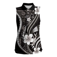 Samoa Siapo Tribal Pattern Women Sleeveless Polo Shirt Black Polynesian Plumeria Tapa Motif