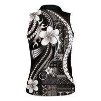 Samoa Siapo Tribal Pattern Women Sleeveless Polo Shirt Black Polynesian Plumeria Tapa Motif