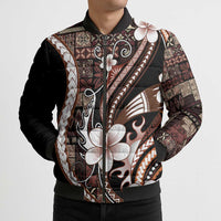 Samoa Siapo Tribal Pattern Bomber Puffer Jacket Brown Polynesian Plumeria Tapa Motif