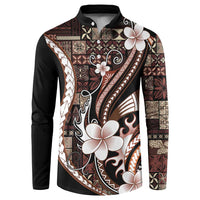 Samoa Siapo Tribal Pattern Button Sweatshirt Brown Polynesian Plumeria Tapa Motif