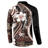 Samoa Siapo Tribal Pattern Button Sweatshirt Brown Polynesian Plumeria Tapa Motif