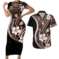 Samoa Siapo Tribal Pattern Couples Matching Short Sleeve Bodycon Dress and Hawaiian Shirt Brown Polynesian Plumeria Tapa Motif