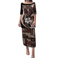 Samoa Siapo Tribal Pattern Family Matching Puletasi and Hawaiian Shirt Brown Polynesian Plumeria Tapa Motif