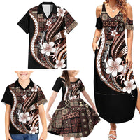Samoa Siapo Tribal Pattern Family Matching Summer Maxi Dress and Hawaiian Shirt Brown Polynesian Plumeria Tapa Motif LT9 - Polynesian Pride