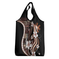 Samoa Siapo Tribal Pattern Grocery Bag Brown Polynesian Plumeria Tapa Motif