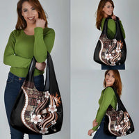 Samoa Siapo Tribal Pattern Grocery Bag Brown Polynesian Plumeria Tapa Motif