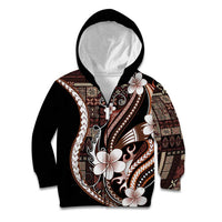 Samoa Siapo Tribal Pattern Kid Hoodie Brown Polynesian Plumeria Tapa Motif