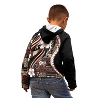 Samoa Siapo Tribal Pattern Kid Hoodie Brown Polynesian Plumeria Tapa Motif