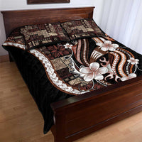 Samoa Siapo Tribal Pattern Quilt Bed Set Brown Polynesian Plumeria Tapa Motif