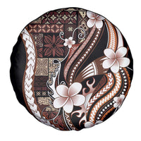 Samoa Siapo Tribal Pattern Spare Tire Cover Brown Polynesian Plumeria Tapa Motif