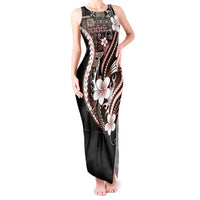 Samoa Siapo Tribal Pattern Tank Maxi Dress Brown Polynesian Plumeria Tapa Motif