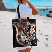 Samoa Siapo Tribal Pattern Tote Bag Brown Polynesian Plumeria Tapa Motif