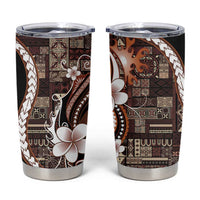 Samoa Siapo Tribal Pattern Tumbler Cup Brown Polynesian Plumeria Tapa Motif