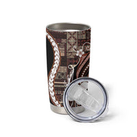 Samoa Siapo Tribal Pattern Tumbler Cup Brown Polynesian Plumeria Tapa Motif