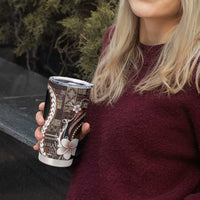 Samoa Siapo Tribal Pattern Tumbler Cup Brown Polynesian Plumeria Tapa Motif