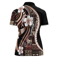 Samoa Siapo Tribal Pattern Women Polo Shirt Brown Polynesian Plumeria Tapa Motif