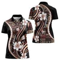 Samoa Siapo Tribal Pattern Women Polo Shirt Brown Polynesian Plumeria Tapa Motif