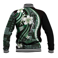 Samoa Siapo Tribal Pattern Baseball Jacket Forest Green Polynesian Plumeria Tapa Motif