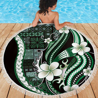 Samoa Siapo Tribal Pattern Beach Blanket Forest Green Polynesian Plumeria Tapa Motif