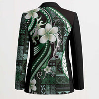 Samoa Siapo Tribal Pattern Blazer Forest Green Polynesian Plumeria Tapa Motif