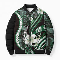 Samoa Siapo Tribal Pattern Bomber Puffer Jacket Forest Green Polynesian Plumeria Tapa Motif