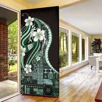 Samoa Siapo Tribal Pattern Door Cover Forest Green Polynesian Plumeria Tapa Motif