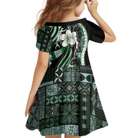 Samoa Siapo Tribal Pattern Family Matching Long Sleeve Bodycon Dress and Hawaiian Shirt Forest Green Polynesian Plumeria Tapa Motif LT9 - Polynesian Pride
