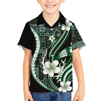 Samoa Siapo Tribal Pattern Family Matching Tank Maxi Dress and Hawaiian Shirt Forest Green Polynesian Plumeria Tapa Motif LT9 Son's Shirt Green - Polynesian Pride