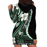 Samoa Siapo Tribal Pattern Hoodie Dress Forest Green Polynesian Plumeria Tapa Motif